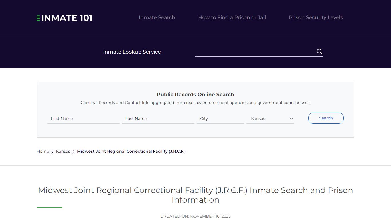 Midwest Joint Regional Correctional Facility (J.R.C.F.) Inmate Search ...
