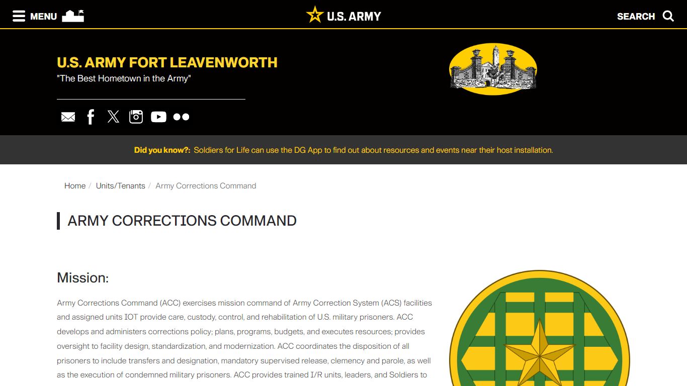 Army Corrections Command :: Fort Leavenworth