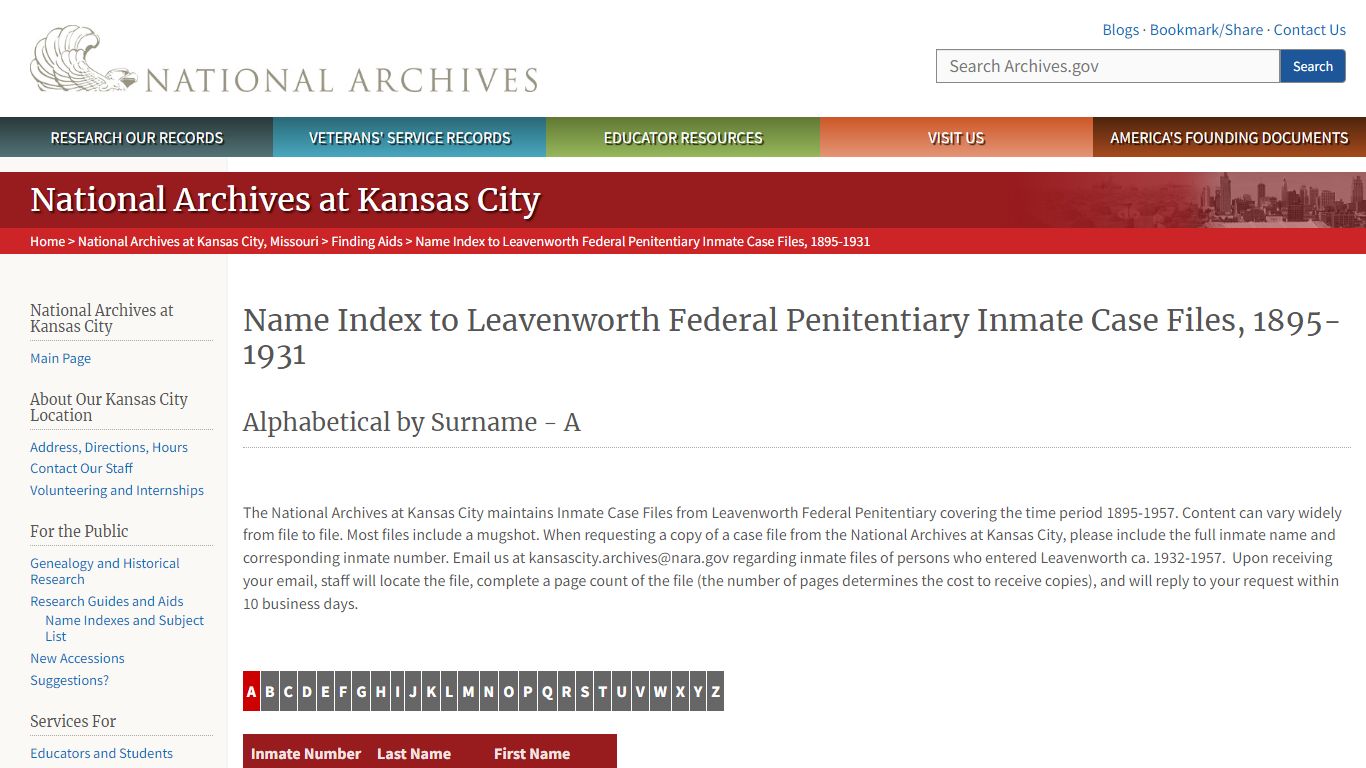 Name Index to Leavenworth Federal Penitentiary Inmate Case Files, 1895 ...