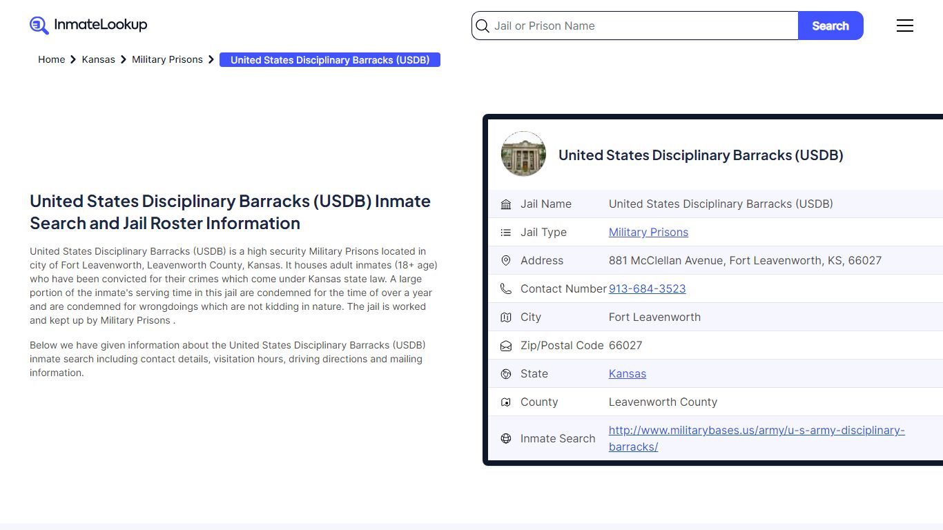 United States Disciplinary Barracks (USDB) Inmate Search, Jail Roster ...